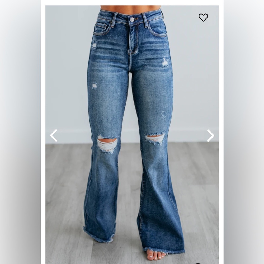 Women's Distressed Blue Flare Jeans-Risen